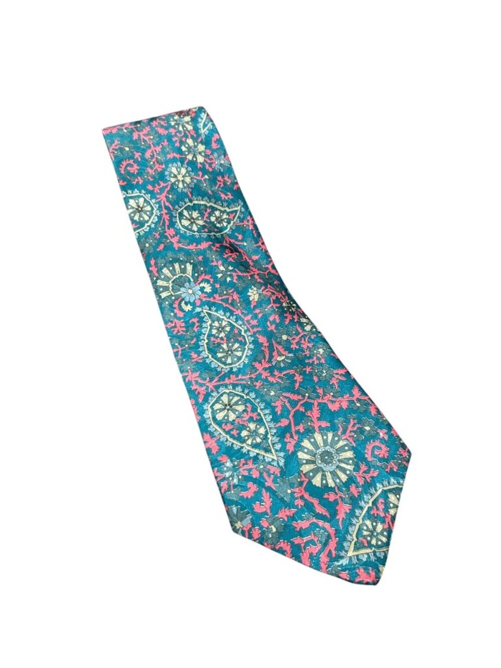 Surrey One Size Mens Tie Teal Pink Paisley Floral 100% Polyester Vintage Retro